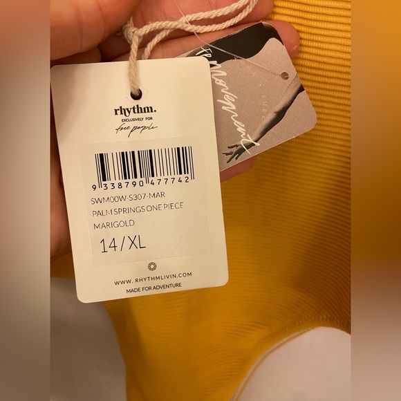 NWT Rhythm. Swim Free People Palm Springs Ribbed One Piece Swimsuit Marigold XL - Picture 6 of 8